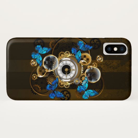Steampunkgeere und blaue Schmetterlinge Case-Mate iPhone Hülle (Rückseite (Horizontal))
