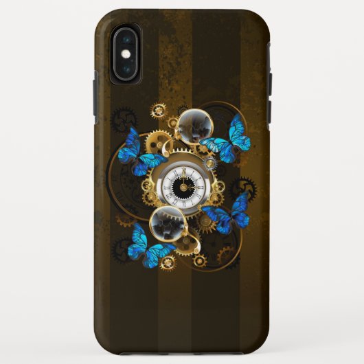 Steampunkgeere und blaue Schmetterlinge Case-Mate iPhone Hülle (Rückseite)
