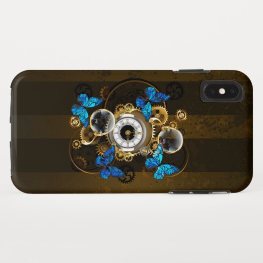 Steampunkgeere und blaue Schmetterlinge Case-Mate iPhone Hülle (Rückseite (Horizontal))