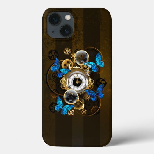 Steampunkgeere und blaue Schmetterlinge Case-Mate iPhone Hülle (Rückseite)