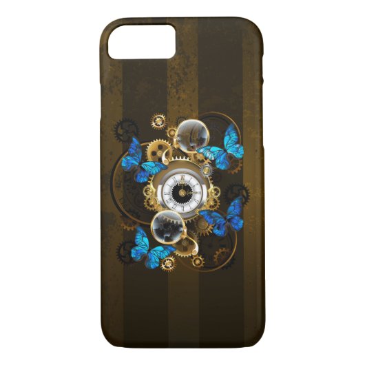Steampunkgeere und blaue Schmetterlinge Case-Mate iPhone Hülle (Rückseite)