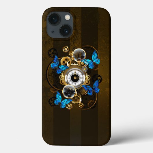 Steampunkgeere und blaue Schmetterlinge Case-Mate iPhone Hülle (Rückseite)