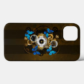 Steampunkgeere und blaue Schmetterlinge Case-Mate iPhone Hülle (Rückseite (Horizontal))