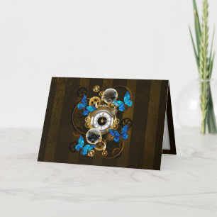 Steampunkgeere und blaue Schmetterlinge Einladung
