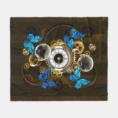Steampunkgeere und blaue Schmetterlinge Fleecedecke (Vorderseite (Horizontal))