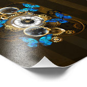 Steampunkgeere und blaue Schmetterlinge Fotodruck (Ecke)