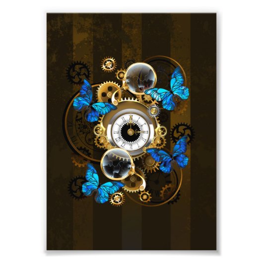 Steampunkgeere und blaue Schmetterlinge Fotodruck (Vorne)