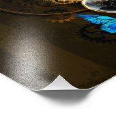 Steampunkgeere und blaue Schmetterlinge Fotodruck (Ecke)
