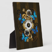 Steampunkgeere und blaue Schmetterlinge Fotoplatte (Seite)