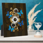 Steampunkgeere und blaue Schmetterlinge Fotoplatte (Seite)