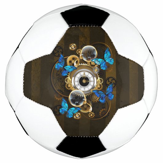 Steampunkgeere und blaue Schmetterlinge Fußball (Vorderseite)