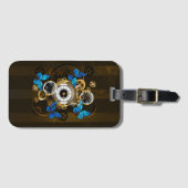 Steampunkgeere und blaue Schmetterlinge Gepäckanhänger (Vorderseite (Horizontal))