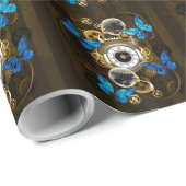 Steampunkgeere und blaue Schmetterlinge Geschenkpapier (Rolleneckpunkt)