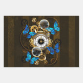 Steampunkgeere und blaue Schmetterlinge Geschenkpapier Set (Vorderseite 3)