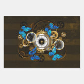 Steampunkgeere und blaue Schmetterlinge Geschenkpapier Set (Vorderseite 2)
