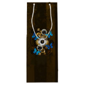 Steampunkgeere und blaue Schmetterlinge Geschenktüte Für Weinflaschen (Rückseite)