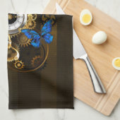 Steampunkgeere und blaue Schmetterlinge Geschirrtuch (Viertel Falte)