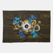 Steampunkgeere und blaue Schmetterlinge Geschirrtuch (Horizontal)