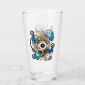 Steampunkgeere und blaue Schmetterlinge Glas (Rückseite)