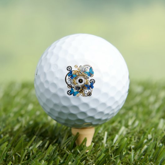 Steampunkgeere und blaue Schmetterlinge Golfball (Insitu T-Shirt)
