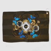 Steampunkgeere und blaue Schmetterlinge Golfhandtuch (Horizontal)