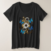 Steampunkgeere und blaue Schmetterlinge Große Größe T-Shirt (Design vorne)