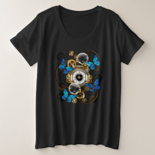 Steampunkgeere und blaue Schmetterlinge Große Größe T-Shirt