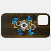 Steampunkgeere und blaue Schmetterlinge iPhone Hülle (Hinten horizontal)