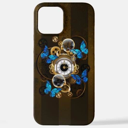 Steampunkgeere und blaue Schmetterlinge iPhone Hülle (Rückseite)