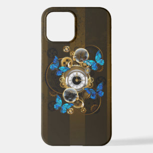 Steampunkgeere und blaue Schmetterlinge iPhone 12 Hülle