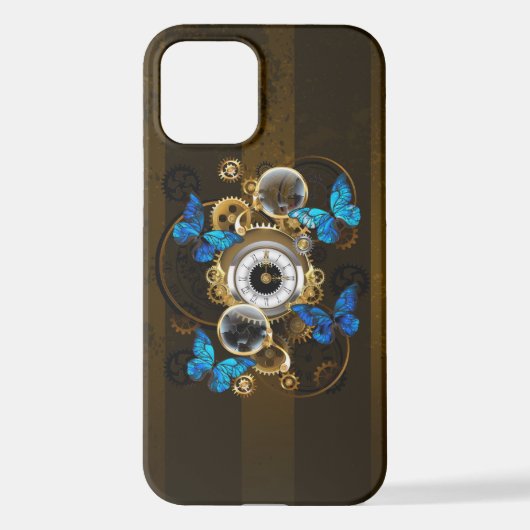 Steampunkgeere und blaue Schmetterlinge iPhone Hülle (Rückseite)