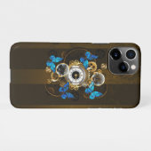 Steampunkgeere und blaue Schmetterlinge iPhone Hülle (Rückseite (Horizontal))