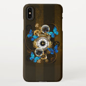 Steampunkgeere und blaue Schmetterlinge iPhone Hülle (Rückseite)