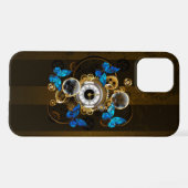 Steampunkgeere und blaue Schmetterlinge iPhone Hülle (Rückseite (Horizontal))