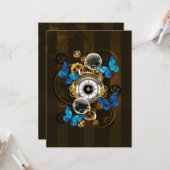 Steampunkgeere und blaue Schmetterlinge Karte (Vorderseite/Rückseite Beispiel)