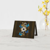 Steampunkgeere und blaue Schmetterlinge Karte (Gelbe Blume)