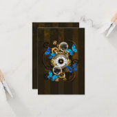 Steampunkgeere und blaue Schmetterlinge Karte (Vorderseite/Rückseite Beispiel)
