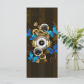 Steampunkgeere und blaue Schmetterlinge Karte (Stehend Vorderseite)