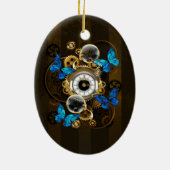 Steampunkgeere und blaue Schmetterlinge Keramik Ornament (Hinten)