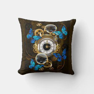 Steampunkgeere und blaue Schmetterlinge Kissen