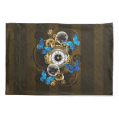 Steampunkgeere und blaue Schmetterlinge Kissenbezug (Rückseite-Links)