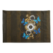 Steampunkgeere und blaue Schmetterlinge Kissenbezug (Rückseite-Rechts)