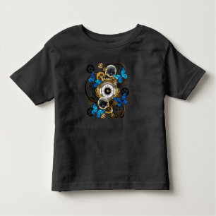 Steampunkgeere und blaue Schmetterlinge Kleinkind T-shirt