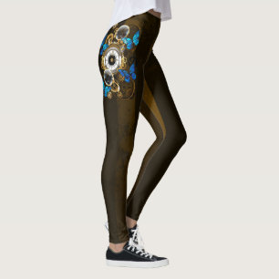 Steampunkgeere und blaue Schmetterlinge Leggings
