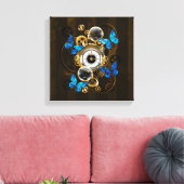 Steampunkgeere und blaue Schmetterlinge Leinwanddruck (Insitu (Wohnzimmer))