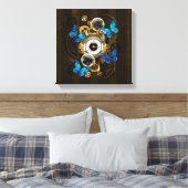 Steampunkgeere und blaue Schmetterlinge Leinwanddruck (Insitu (Schlafzimmer))
