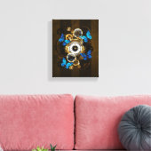 Steampunkgeere und blaue Schmetterlinge Leinwanddruck (Insitu (Wohnzimmer))