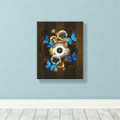 Steampunkgeere und blaue Schmetterlinge Leinwanddruck (Insitu (Holzboden))