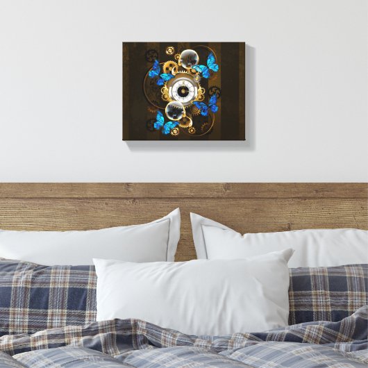 Steampunkgeere und blaue Schmetterlinge Leinwanddruck (Insitu (Schlafzimmer))