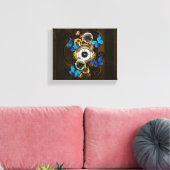 Steampunkgeere und blaue Schmetterlinge Leinwanddruck (Insitu (Wohnzimmer))